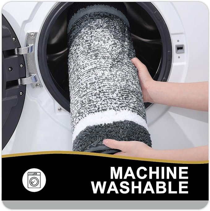 OLANLY Bathroom Rugs 24x16, Extra Soft and Absorbent Microfiber Bath Mat, Non-Slip, Machine Washable, Quick Dry Shaggy Bath Carpet, Suitable for Bathroom Floor, Tub, Shower (Small, Dark Grey)