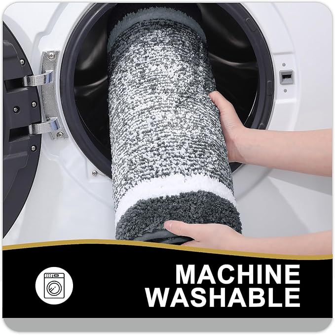 OLANLY Bathroom Rugs 47x20, Extra Soft and Absorbent Microfiber Bath Mat, Non-Slip, Machine Washable, Quick Dry Shaggy Bath Carpet, Suitable for Bathroom Floor, Tub, Shower (Runner, Dark Grey)