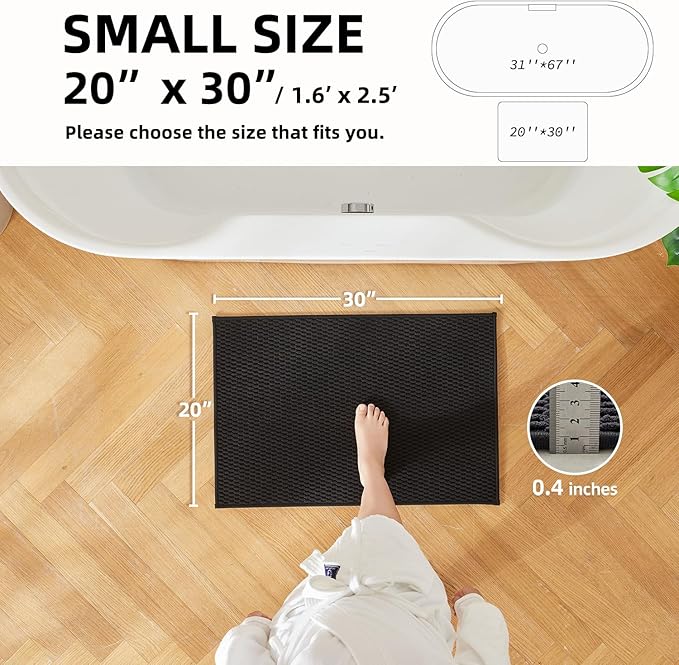 Black Bathroom Rugs Non Slip Washable, Super Absorbent Thin Bath Mat Quick Dry Low Pile Bathroom Rug, Black 20''x30''