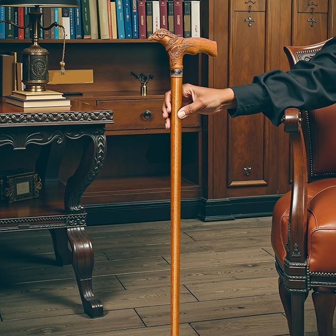 Hand Carved Wooden Walking Cane USA Made Eagle Carved Ergonomic Elegant Wood Canes for Men and Women Support up to 400 lbs Provide Stable Canes for Seniors for Daily Use and Gift Giving