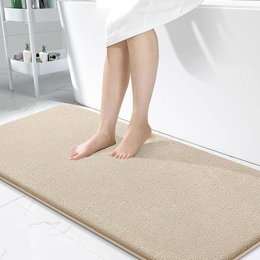 OLANLY Thick Memory Foam Bath Mat Rug 47x24, Extra Soft Absorbent Bathroom Rug, Quick Dry Bath Mats, Non-Slip, Machine Washable Carpet for Bathroom, Tub and Shower, Home Decor Accessories, Beige