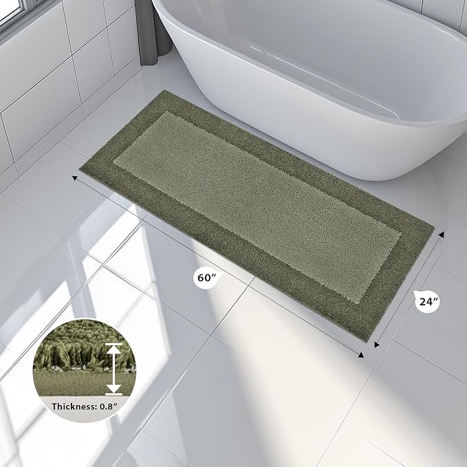 Bathroom Rugs 24" x 60", Non-Slip Extra Soft Absorbent Bath Rugs, Machine Washable Quick Dry Bath Mats for Bathroom Floor, Shower, Bathtub and Sink, Olive Green & Green