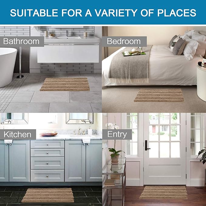 H.VERSAILTEX 2 Piece Bathroom Set - Super Absorbent Chenille Striped Bath Mats, Non Skid, Machine Washable (Taupe Brown, 24 x 36 Plus 20 x 32 - Inches)