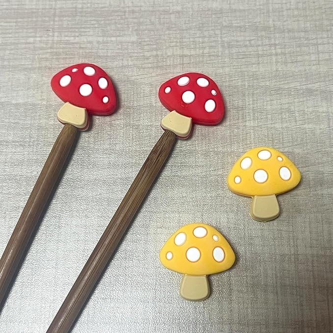SPANSEE 4 PCS Mushroom Stitch Stoppers, Knitting Needle Point Protectors, Knitting Needle Stoppers, Needle Hugger, Knitting Accessories, Knitting Supplies fit Size 2-13 (2.75mm-9mm) Needles