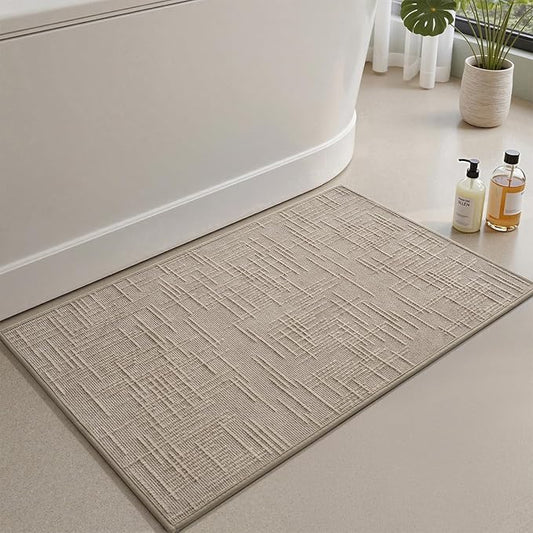 AMOAMI Bath Mat Non Slip Super Absorbent Quick Dry Bath Mats for Bathroom Floor Rubber Backing Washable Bathroom Rugs Modern Woven Jacquard Mat, Beside Tub Bath Rugs, 20" x 32", Brown