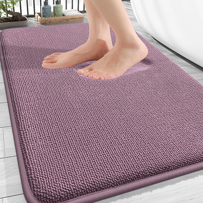 OLANLY Thick Memory Foam Bath Mat Rug 30x20, Extra Soft Absorbent Bathroom Rug, Quick Dry Bath Mats, Non-Slip, Machine Washable Carpet for Bathroom, Tub and Shower, Home Decor Accessories, Deep Plum