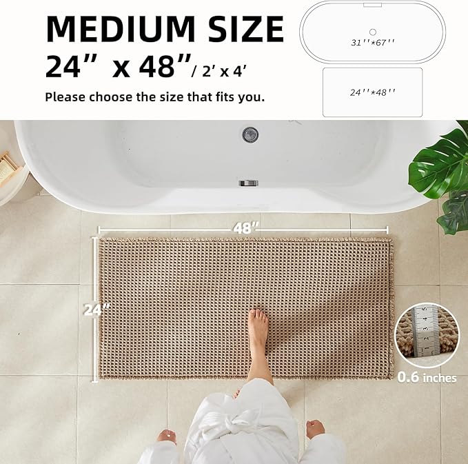 Waffle Bath Mat, Boho Bathroom Rugs Non Slip Washable Super Absorbent Quick Dry Bath Mat Farmhouse Bathroom Decor, 48"x24" Beige