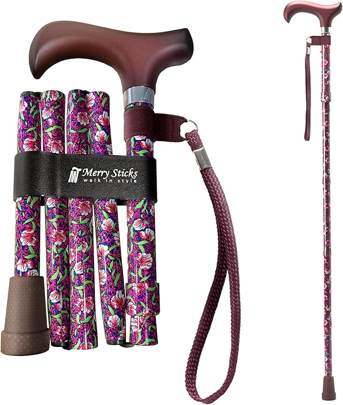 Merry Sticks Lightweight Foldable Walking Canes for Women and Men, Adjustable & Collapsible Walking Stick for Seniors, Balancing Mobility Aids, Ergonomic Handle & Wrist Strap - Purple Morris