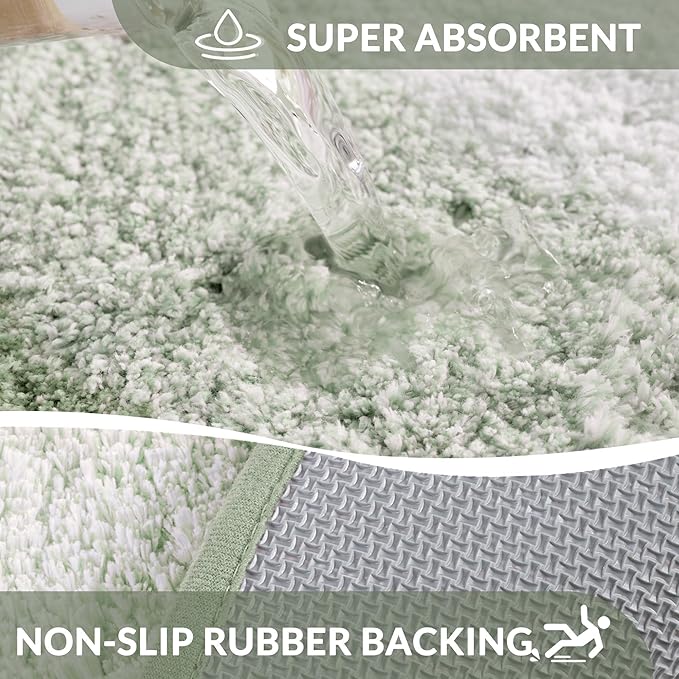 Exclusivo Mezcla Bathroom Rugs Mat 17x24, Extra Soft Non Slip Absorbent Water Microfiber Bath Rugs, Machine Washable Quick Dry Bath Mats for Bathroom Floor, Shower, Home Decor, Gradient Green