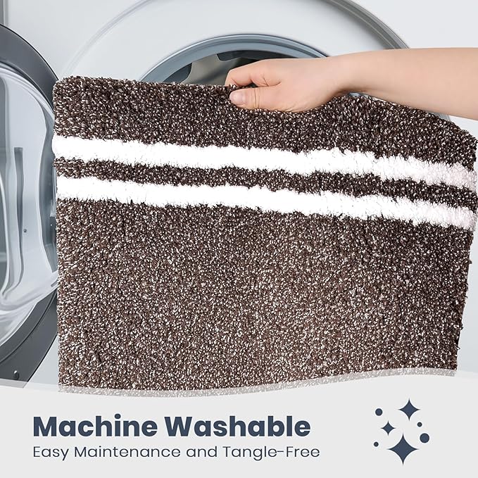 PURRUGS Bathroom Rug Non-Slip Machine Washable 30" x 46", Super Absorbent and Quick Dry Shaggy Microfiber Bath Mat, Extra Soft and Plush Bath Rug for Bathtub, Shower and Sink, Brown