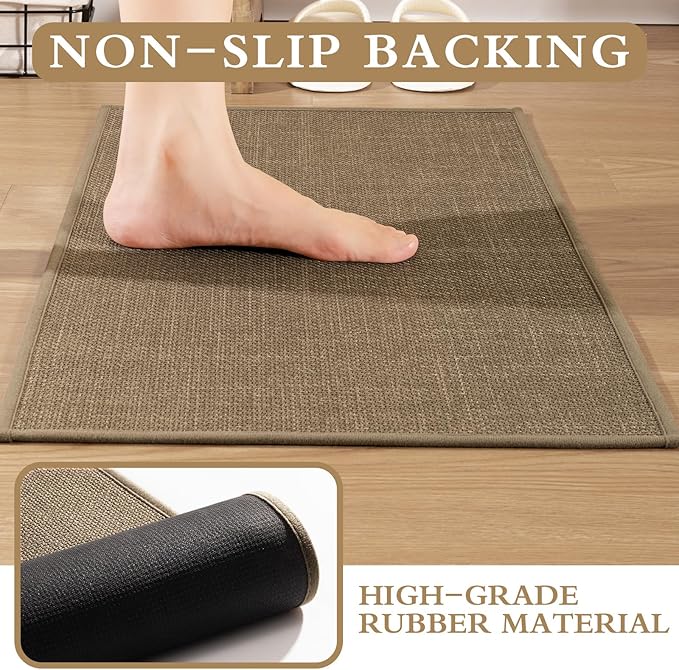 YIHOUSE Brown Bath Rug Set, 3 Piece Dark Beige Absorbent Non Slip Washable, Quick Dry Thin Bath Mat for Toilet and Floor