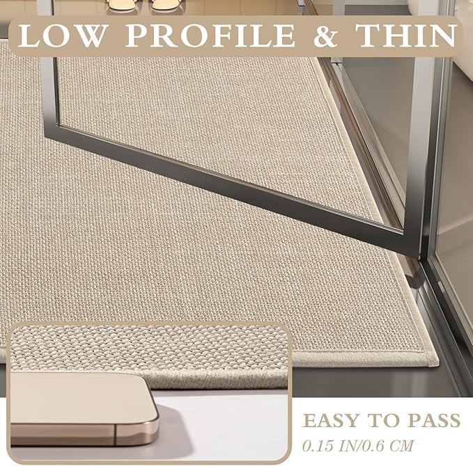 YIHOUSE Beige Bathroom Rug Sets 2 Piece, Bathroom Mat Quick Dry, Thin Bath Rug Set,Absorbent Bath Mat for Bath Room Non Slip Washable for Toilet and Floor(17"x24"+17"x32")