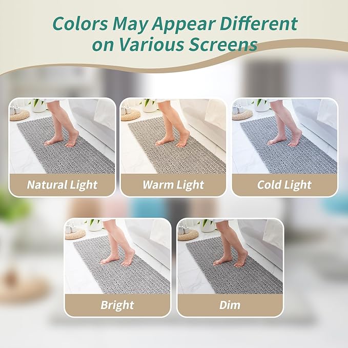 Small Bathroom Rug Non Slip Washable Grey Bath Mat 20x32 Super Absorbent Soft Bathroom Floor Mat Chenille Bath Rug for Shower Tub