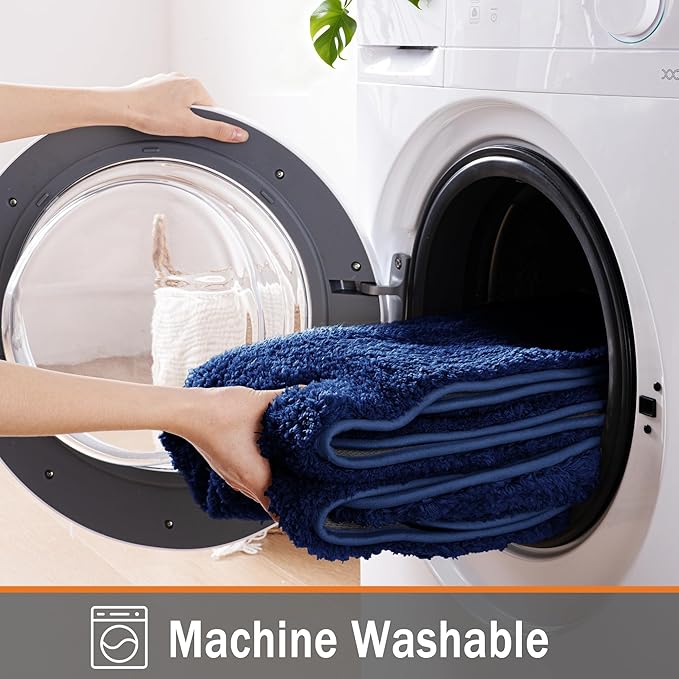 Exclusivo Mezcla Bathroom Rugs Mat 24x36, Extra Soft Non Slip Absorbent Water Microfiber Bath Rugs, Machine Washable Quick Dry Bath Mats for Bathroom Floor, Shower, Home Decor, Solid Navy Blue