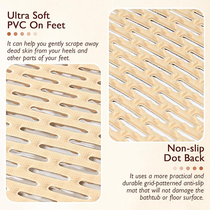 Extra Large Non-Slip Shower Mat, Fast-Dry PVC Bath Stall Tub Mat, Drain-Hole Design for Shower Stall Tub for Elderly/Kids, Non Slip Bath Mat Bathroom Safety Accessory, Khaki 47"x32"