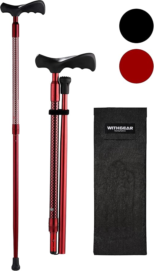 Ergo Walking Cane for Men & Women - Adjustable Foldable Walking Stick (Right-Handed Black Cane)