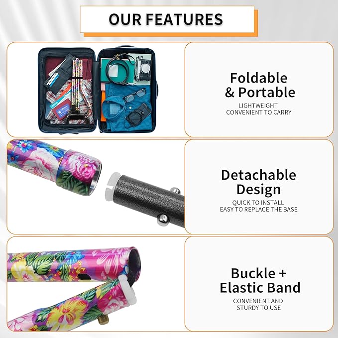 LIXIANG Walking Canes Stablize Women Quad Canes for Seniors & Adults Foldable Adjustable for Men & Women Heavy Duty Freestanding Cane for People with Leg Injuries 3 footings