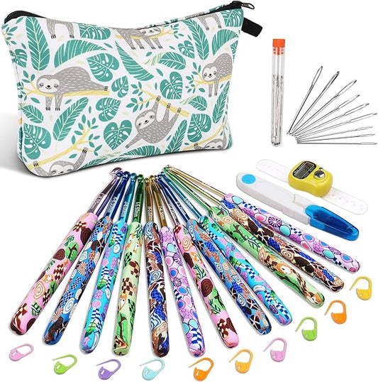 Coopay 12 Sizes Crochet Hooks Set with Case, Comfort & Sturdy Forest Ergonomic Soft Grip Hooks, Ideal Starter Kit