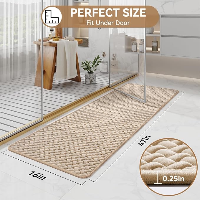 Bathroom Runner Rug Non Slip, Super Absorbent Quick Dry Long Bath Mat, Foam Weave Texture Rubber Backing Ultra Thin Bathroom Mats Fit Under Door Bathroom Floor Bathtub Shower, 16"x 47"