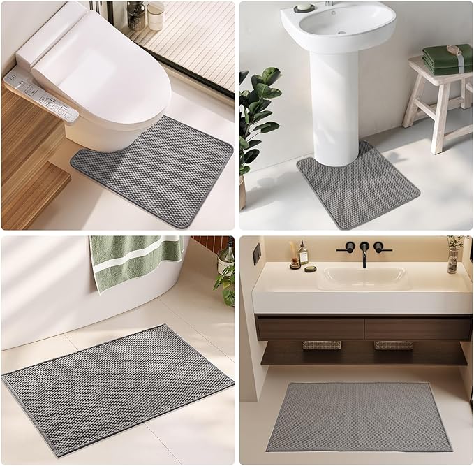 Bathroom Rugs Non Slip Washable, Super Absorbent Thin Bath Mat Small Quick Dry Low Pile Bathroom Rug, Light Grey 16" x 24" / 1'4" x 2'