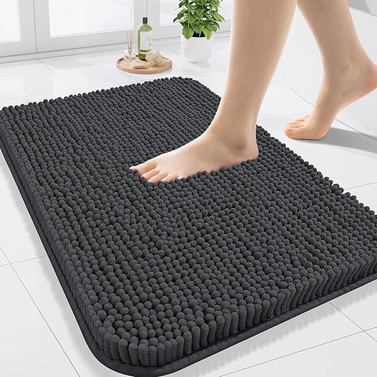 Arotive Bathroom Rugs 24x16, Extra Soft Absorbent Shaggy Chenille Bath Rugs, Machine Washable Rubber Backing Non-Slip Bath Mats for Bathroom Floor Tub and Shower, Home Decor Accessories, Dark Grey