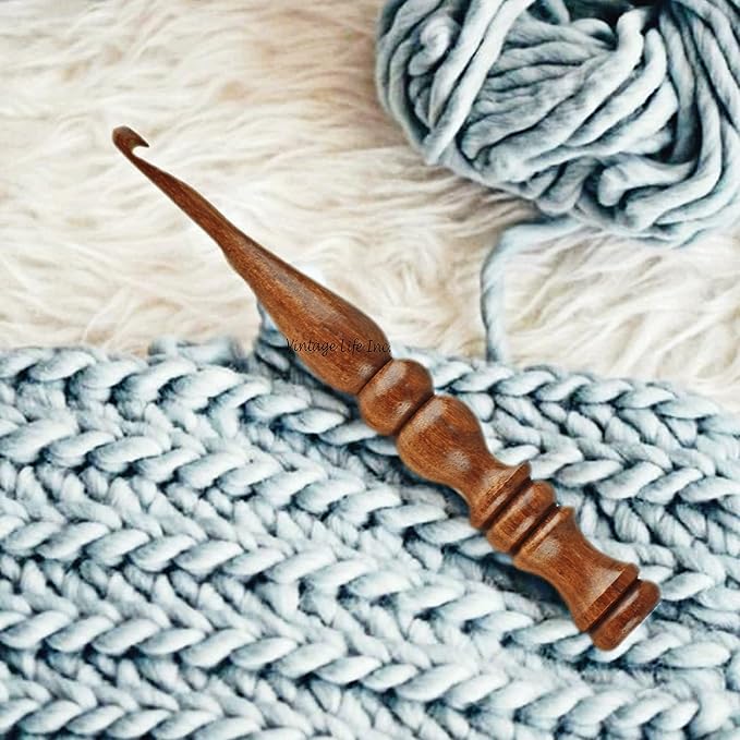7mm Wooden Crochet Hook – Ergonomic Bamboo Yarn Hook for Crocheting, Knitting, Weaving, Crafting – Comfortable Soft Grip Needle for Arthritic Hands, DIY Handmade Projects & All Yarn Types