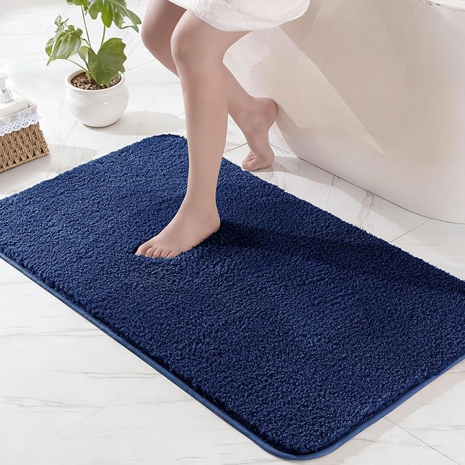 Exclusivo Mezcla Bathroom Rugs Mat 24x36, Extra Soft Non Slip Absorbent Water Microfiber Bath Rugs, Machine Washable Quick Dry Bath Mats for Bathroom Floor, Shower, Home Decor, Solid Navy Blue