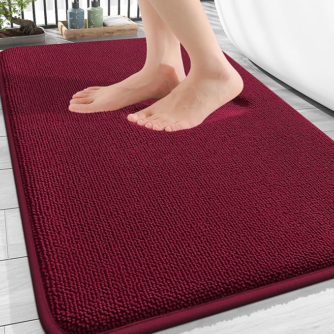 OLANLY Thick Memory Foam Bath Mat Rug 30x20, Extra Soft Absorbent Bathroom Rug, Quick Dry Bath Mats, Non-Slip, Machine Washable Carpet for Bathroom, Tub and Shower, Home Decor Accessories, Burgundy