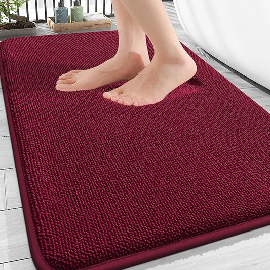 OLANLY Thick Memory Foam Bath Mat Rug 30x20, Extra Soft Absorbent Bathroom Rug, Quick Dry Bath Mats, Non-Slip, Machine Washable Carpet for Bathroom, Tub and Shower, Home Decor Accessories, Burgundy