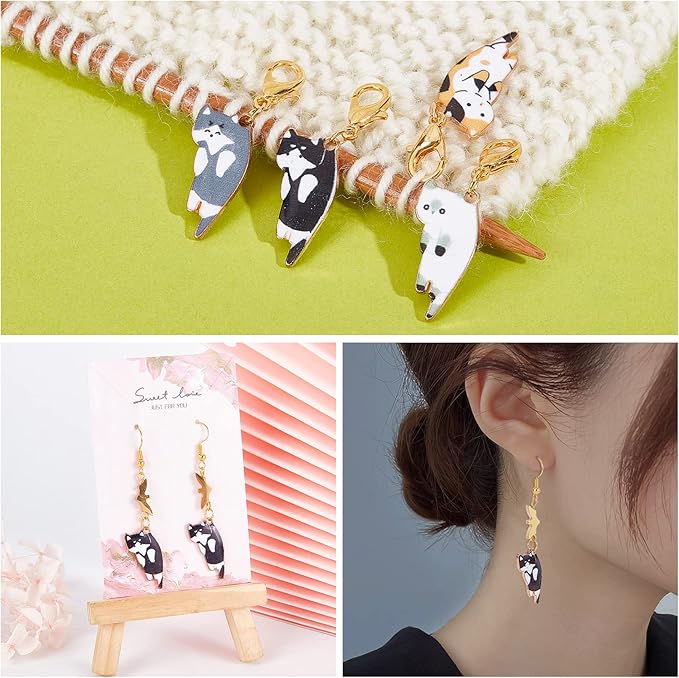 NBEADS 8 Pcs Cat Stitch Markers, Alloy Enamel Crochet Stitch Marker Charms Locking Stitch Marker with Lobster Claw Clasps for Knitting Weaving Sewing Accessories Quilting Jewelry Making