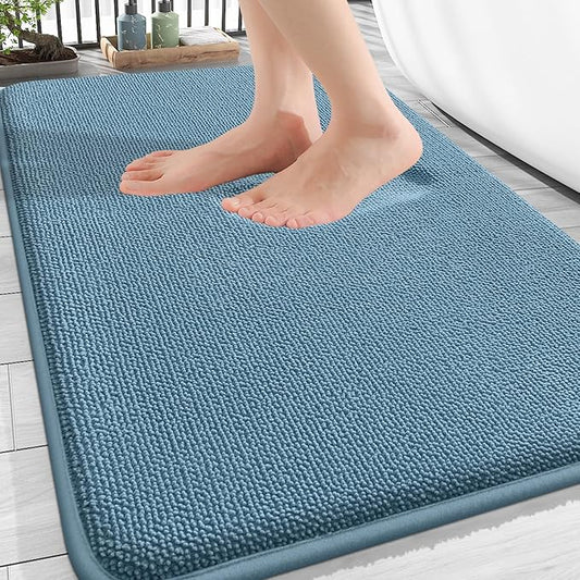 OLANLY Thick Memory Foam Bath Mat Rug 30x20, Extra Soft Absorbent Bathroom Rug, Quick Dry Bath Mats, Non-Slip, Machine Washable Carpet for Bathroom, Tub and Shower, Home Decor Accessories, Airy Blue