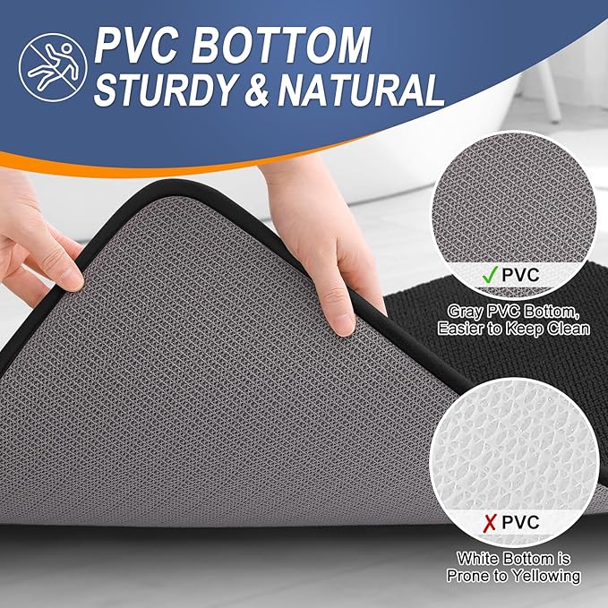 OLANLY Thick Memory Foam Bath Mat Rug 34x21, Extra Soft Absorbent Bathroom Rug, Quick Dry Bath Mats, Non-Slip, Machine Washable Carpet for Bathroom, Tub and Shower, Home Decor Accessories, Black