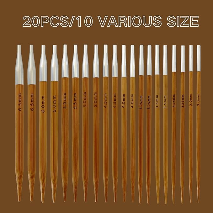 10PAIRS Interchangeable Removable Knitting Needles Bamboo Circular Crochet Needle Sweater Weaving Yarn Knitting Craft Tools