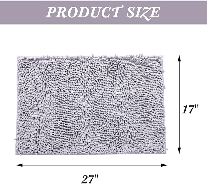 Non-Slip Bath Rug,Extra Soft Microfiber Bedroom Shag Carpet with Anti-Slip Backing,Water/Dust Absorbent Fast Dry Shower Mat,Sound Insulated Stairs Pad,Machine Washable (Grey,17 x 27 Inches)