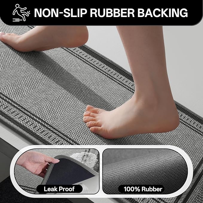 24"×35" Non Slip Bath Mat with Rubber Backing, Absorbent Quick Dry Bath Mats Washable, Low Pile Bathroom Rugs Fit Under Door for Bathroom Floor, Shower and Sink, Grey
