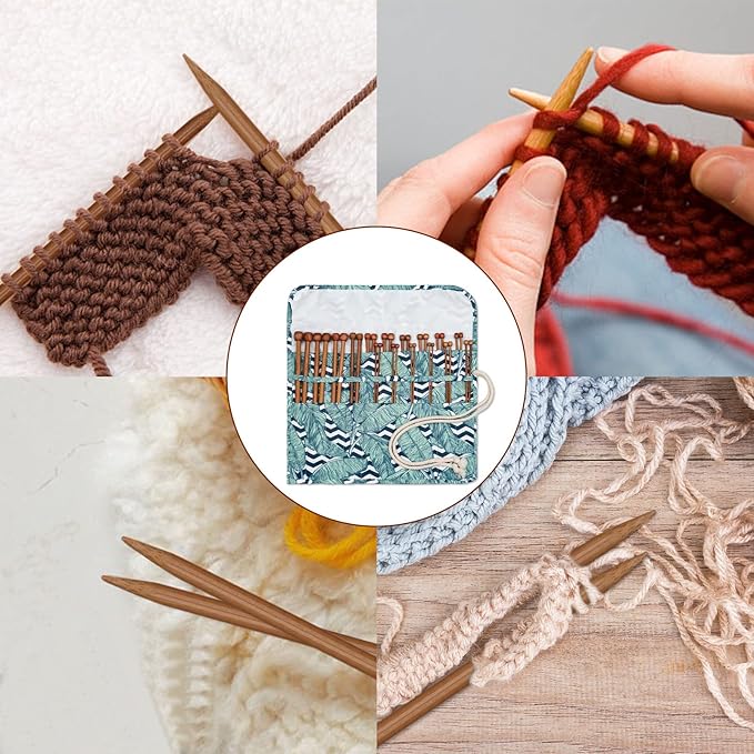 Aeelike 18 Pairs Bamboo Knitting Needles Set - 10 Inches Wooden Knitting Needles Single Point with Roll Bag - Portable Knittings Needle Set for Beginners (2mm - 10mm)