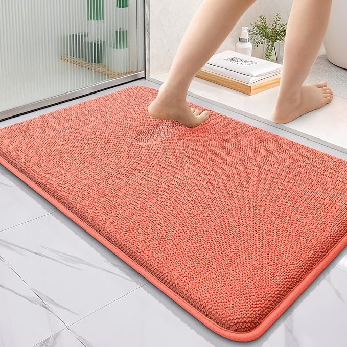 OLANLY Thick Memory Foam Bath Mat Rug 36x24, Extra Soft Absorbent Bathroom Rug, Quick Dry Bath Mats, Non-Slip, Machine Washable Carpet for Bathroom, Tub and Shower, Home Decor Accessories, Coral