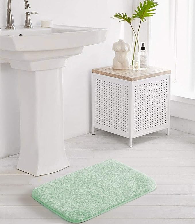 Suchtale Non Slip Bath Mat (16 x 24, Pale Green) - Soft Microfiber Shaggy Mat, Water Absorbent, Machine Washable, Thick Plush for Shower