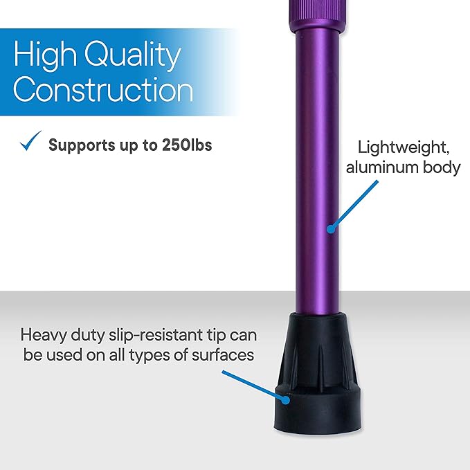 RMS Walking Cane - Adjustable Walking Stick - Lightweight Aluminum Offset Cane with Ergonomic Handle and Wrist Strap - Ideal Daily Living Aid for Limited Mobility