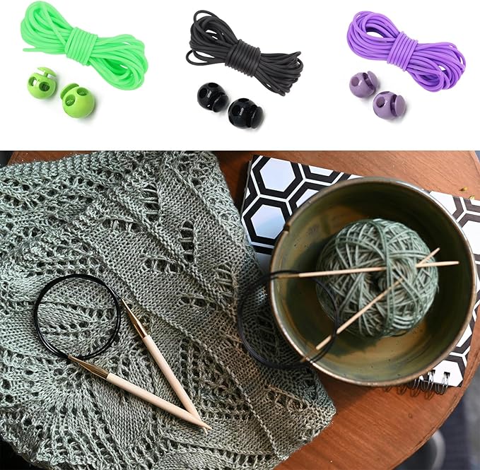 6 Pcs Stitch Stopper Set, Knitting Stitches Holder, Double Hole Needle Point Protectors with Stitch Savers Knitting Cords, Barber Cord Stitch Markers, Knitting Needle Stoppers for Knitting Craft