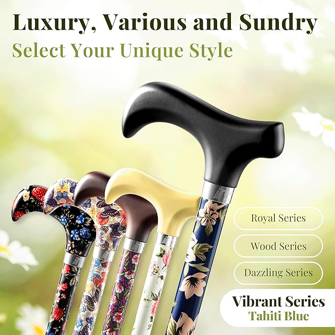 Merry Sticks Lightweight Foldable Walking Canes for Women and Men, Adjustable & Collapsible Walking Stick for Seniors, Balancing Mobility Aids, Ergonomic Handle & Wrist Strap - Tahiti Blue