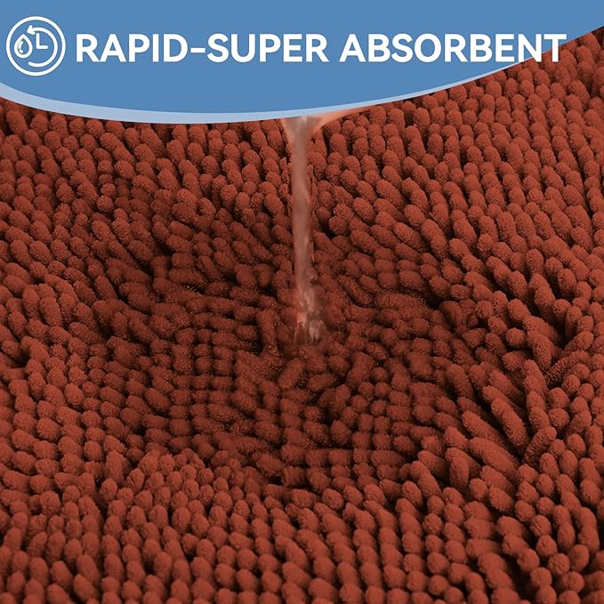 Bcoimo 48"×24" Absorbent Bath Mat, Non-Slip with Backing Chenille Bath Rug and Machine Washable Bathroom Mat Quick-Dry Design. Ideal for Bathroom and Tub Areas