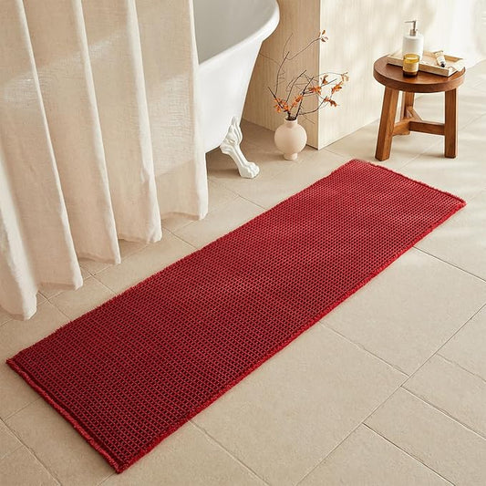 Waffle Runner Rug Bathroom, Long Boho Bathroom Rugs Non Slip Washable Super Absorbent Quick Dry Farmhouse Bath Decor, 72"x24" Burgundy