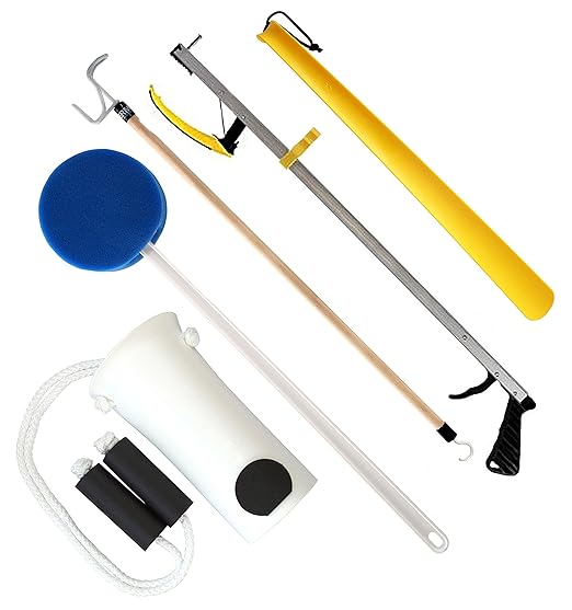 RMS Deluxe 5-Piece Hip Knee Replacement Kit - Ideal for Recovering from Hip Replacement, Knee or Back Surgery, Mobility Tool for Moving and Dressing (32 Inch Reacher)