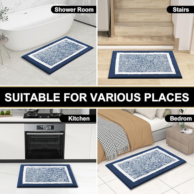 OLANLY Bathroom Rugs 30x20, Extra Soft and Absorbent Microfiber Bath Mat, Non-Slip, Machine Washable, Quick Dry Shaggy Bath Carpet, Suitable for Bathroom Floor, Tub, Shower (Medium, Navy)