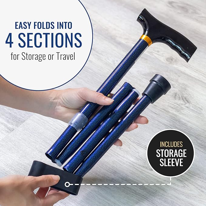 DMI Sports Walking Cane or Stick, Foldable Cane for Men, Women, Seniors and Handicapped Adjusts from 33-37" in 1 inch increments with Ergonomic Wood Handle,Supports up to 250 Pounds