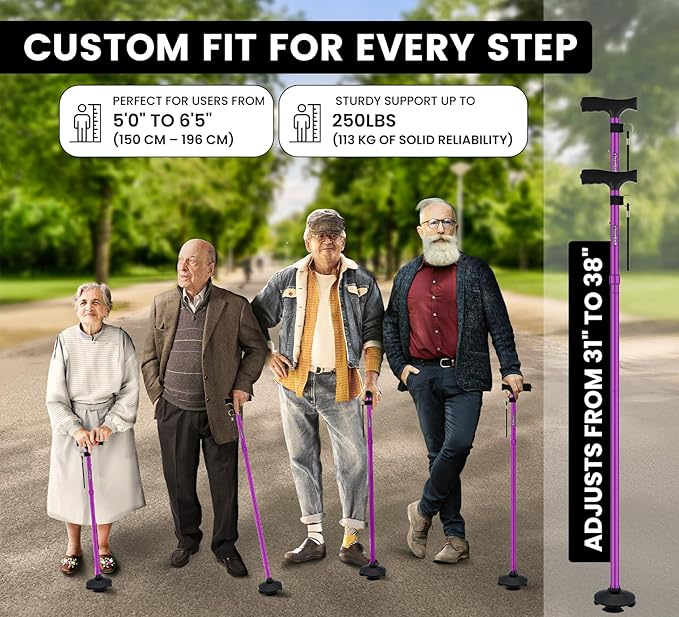 Walking Cane for Men & Women – Foldable, Adjustable, Self-Standing Cane with 360° Pivot Base, Comfortable Grip, Heavy Duty Canes for Women, Collapsible Walking Stick with Travel Bag for Seniors Adults