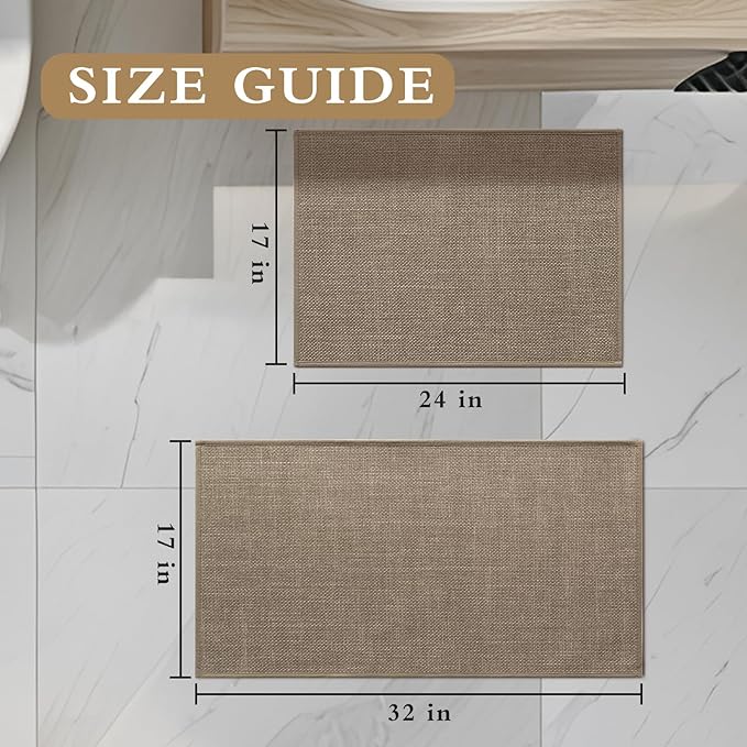 YIHOUSE Brown Bathroom Rug Sets 2 Piece, Bath Mat Quick Dry, Thin Bath Rug Set, Absorbent Bath Mat for Bathroom Non Slip Washable for Toilet and Floor 17"x24"+17"x32"