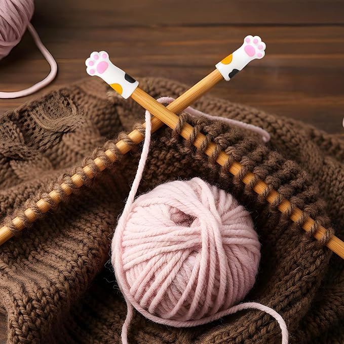 12PCS Cat Paw Knitting Needle Stoppers, Silicone Knit Needles Point Protectors Caps Needle Minders Locks, Knit Stitch Holders for Knitting Accessories and Gadgets