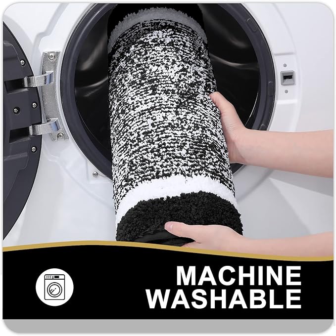 OLANLY Bathroom Rugs 24x16, Extra Soft and Absorbent Microfiber Bath Mat, Non-Slip, Machine Washable, Quick Dry Shaggy Bath Carpet, Suitable for Bathroom Floor, Tub, Shower (Small, Black)